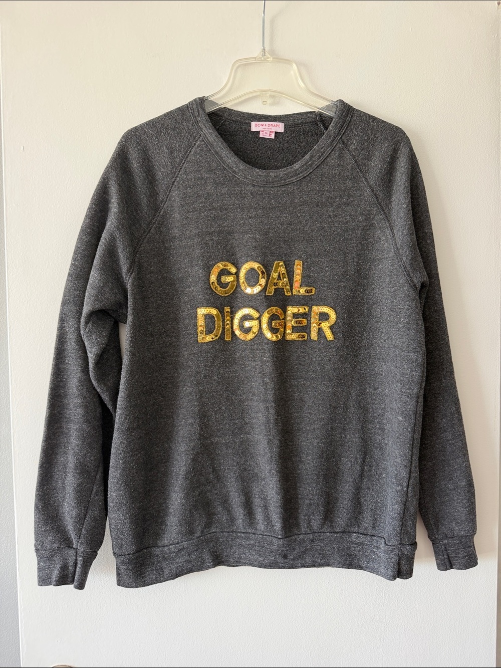 Bow & Drape Goal Digger Sequin Graphic Sweatshirt Heather Gray XL Crewneck